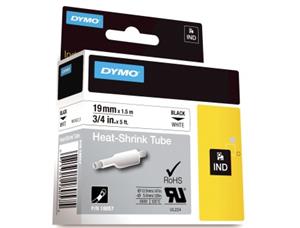 Tape DYMO Rhino kabelmerk. sort/hvit19mm 